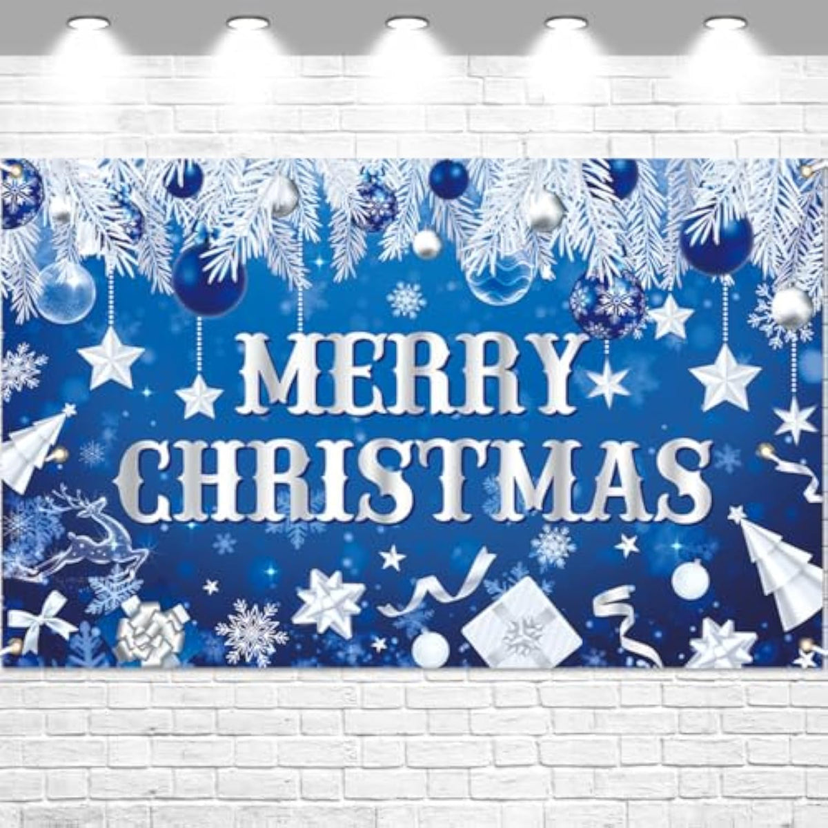 Merry Christmas Backdrop Banner Blue 70.8x43.3 Inch for Holiday Party Decor