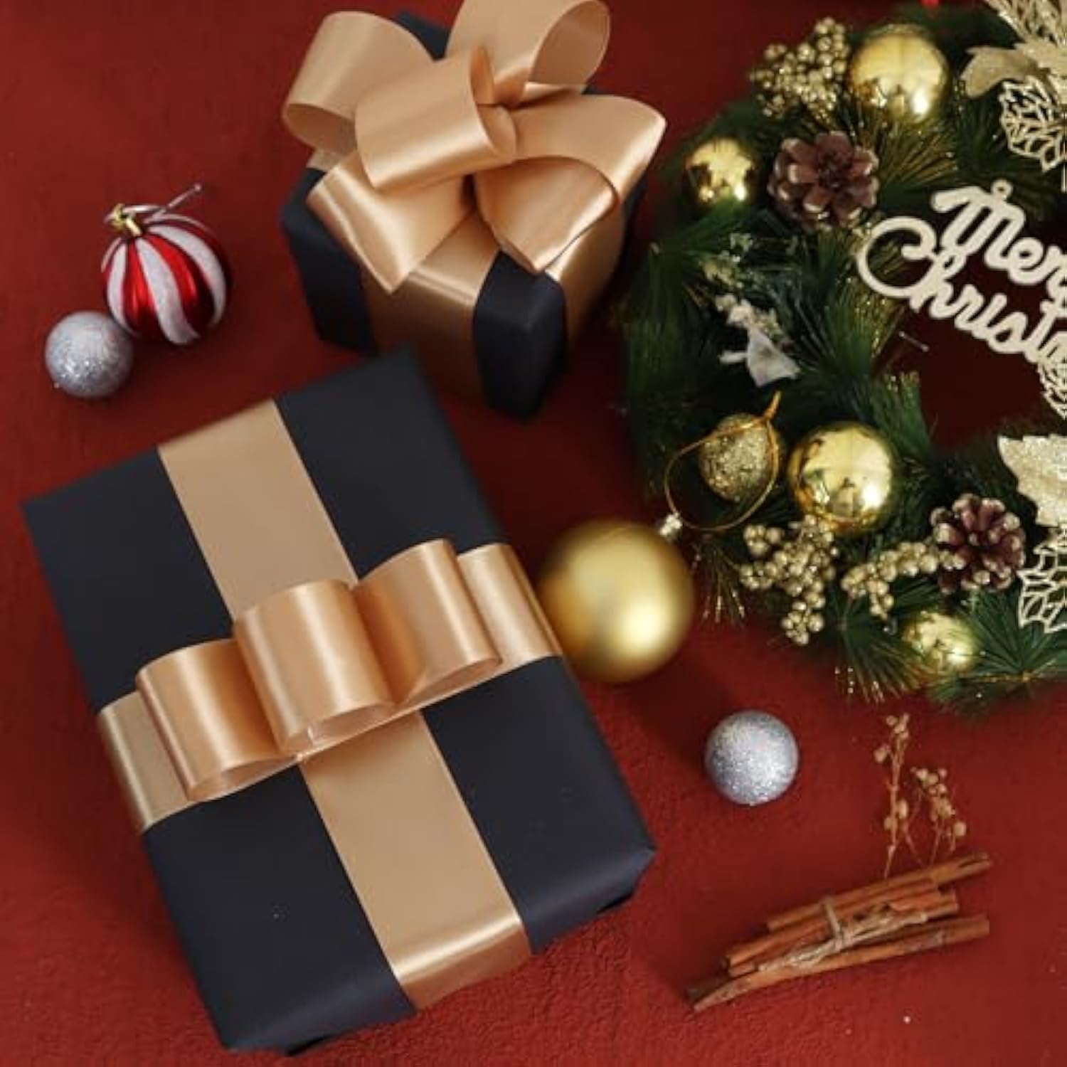 2 In X 25 Yds Wide Gold Satin Ribbon Solid Fabric Ribbons Roll For Cra