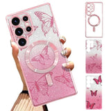 Case Fit For Samsung Galaxy S25 Ultra 6.9 Inch [Compatible With Magsafe] Glitter Bling Case [2 Pieces Of Butterfly Design Insert] Soft Tpu Shockproof Anti-Scratch Phone Cover For Women - Pink