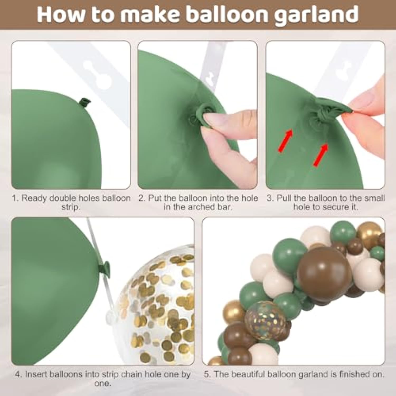 153Pcs Sage Green Brown Balloon Garland Arch Kit, Different Sizes 18 12 10 5 Inch Olive Green Gold Latex Metallic Confetti Balloons For Safari Jungle Woodland Birthday Baby Shower Decorations