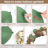 153Pcs Sage Green Brown Balloon Garland Arch Kit, Different Sizes 18 12 10 5 Inch Olive Green Gold Latex Metallic Confetti Balloons For Safari Jungle Woodland Birthday Baby Shower Decorations