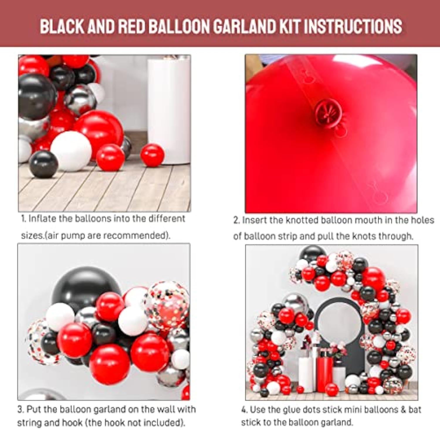 Black And Red Balloon Garland Kit Red Black White Metallic Silver Conf