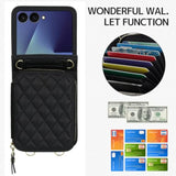 Hand Strap For Samsung Galaxy Z Flip 7 Case Wallet With Card Holder, Cute Shockproof Leather Detachable Cross-Body Lanyard For Samsung Z Flip 7 Case Purse,Galaxy Z Flip 7 Cover Women Girls Black