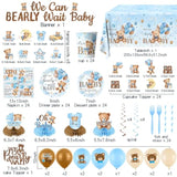 Blue Bear Baby Shower Decorations,219Pcs Baby Shower Tableware Set Banner, Plates And Napkins, Tablecloth, Cake Toppers, Honeycomb Balls For Boy Neutral Bear Themed Party Decorations Severs 24