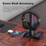 Rgb Headphone Stand With 15W Wireless Charger, 3 In 1 Gaming Headset Holder Charging Station For Desk For Iphone 16/15/14/13/12/11/X Airpods Max/Pro/4/3/2 Iwatch 10/9/8/7/6/5/4/3/2/1/Se