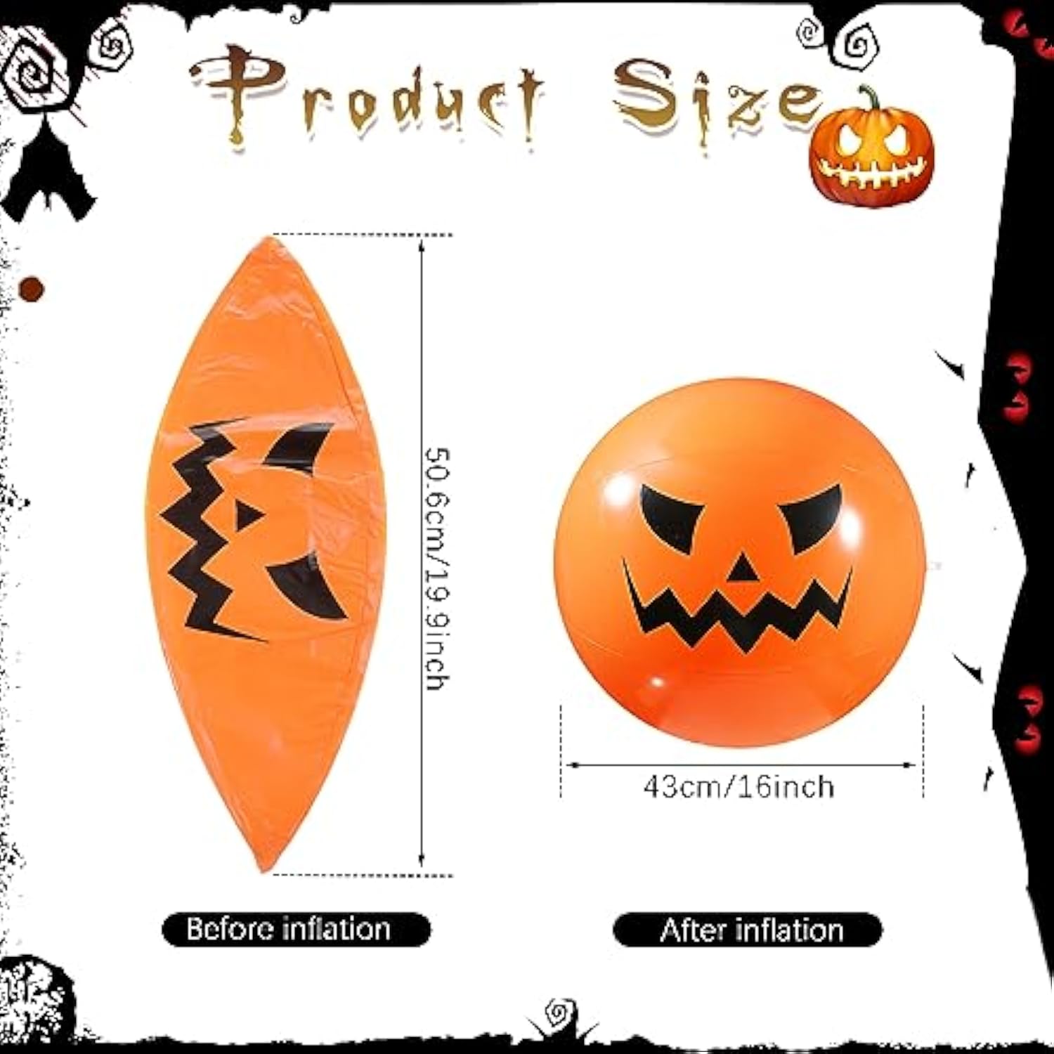16pcs Inflatable Pumpkin Jack O' Lantern Balls for Indoor & Outdoor Halloween Party