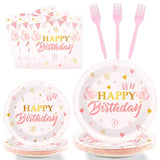 96-Pc Pink Rose Gold Birthday Tableware Set - Plates, Napkins & More for 24 Guests
