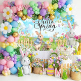 Hello Spring Backdrop Easter Party Banner Greenery Spring Festival Easter Photo Backdrop Colorful Happy Easter Party Decorations Supplies Banner (Greenery, 70.8X43.3 Inch)