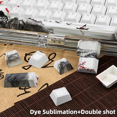 Pbt Keycaps Set 142 Keys, Shine Through White Japanese Keycap, Plum Blossom Custom Double Shot Keycap Set, Cherry Profile Dye-Sublimation Key Caps For Cherry Mx Mechanical Keyboards