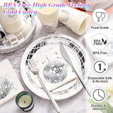 150 Pcs 70S Disco Party Supplies Silver Disco Ball Paper Dinner Plates, Paper Cups, Cocktail Napkins For Wedding Picnic Travel(White And Silver)