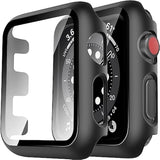 2 Pack Hard Case Designed For Watch Series 3/2/1 38Mm, [Full Coverage] With 9H Tempered Glass Screen Protector [Touch Sensitive], Slim Protective Cover For Iwatch 38Mm - Black