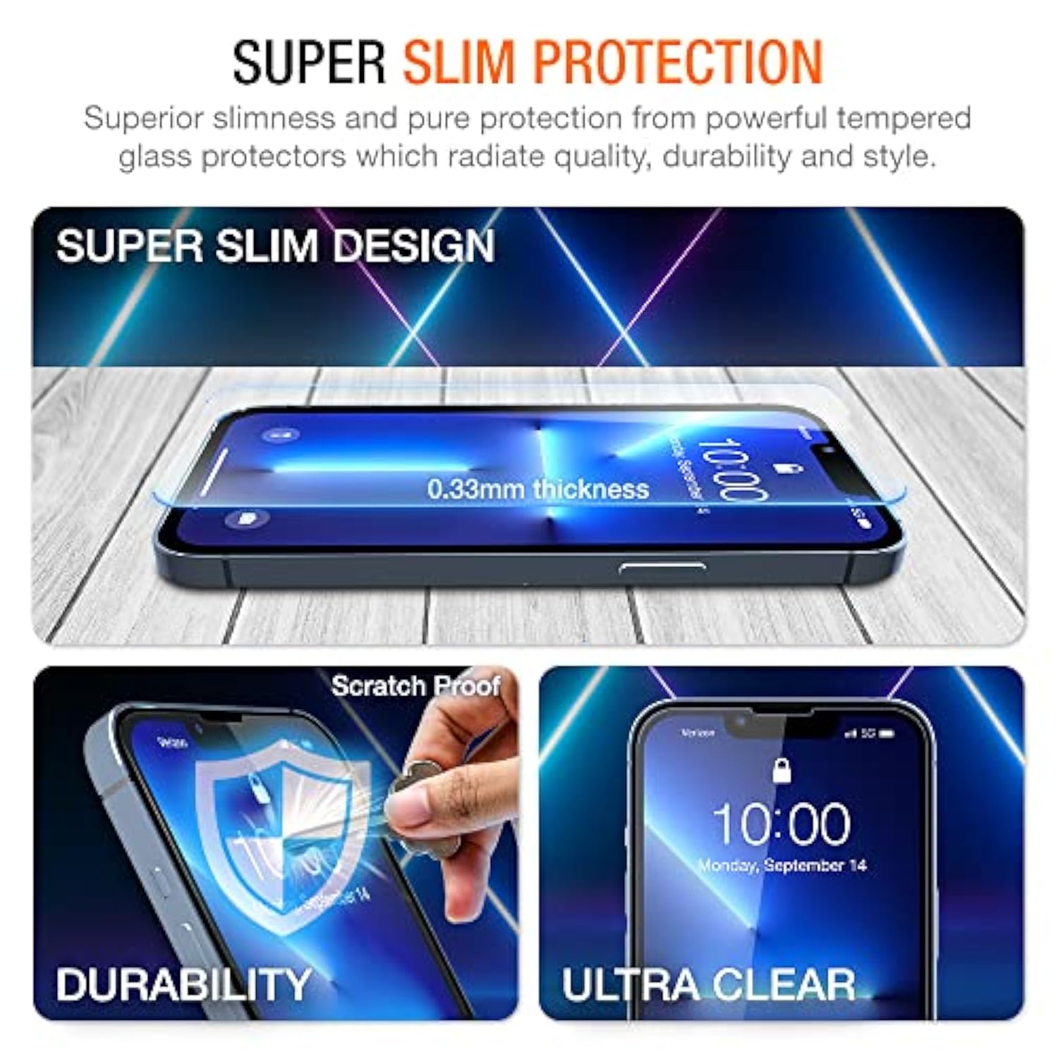 Trianium Tempered Glass Screen Protector Compatible for iPhone 13 Pro Max (2021), 3 Pack HD Glass 9H Film (w/Alignment Case Tool included)