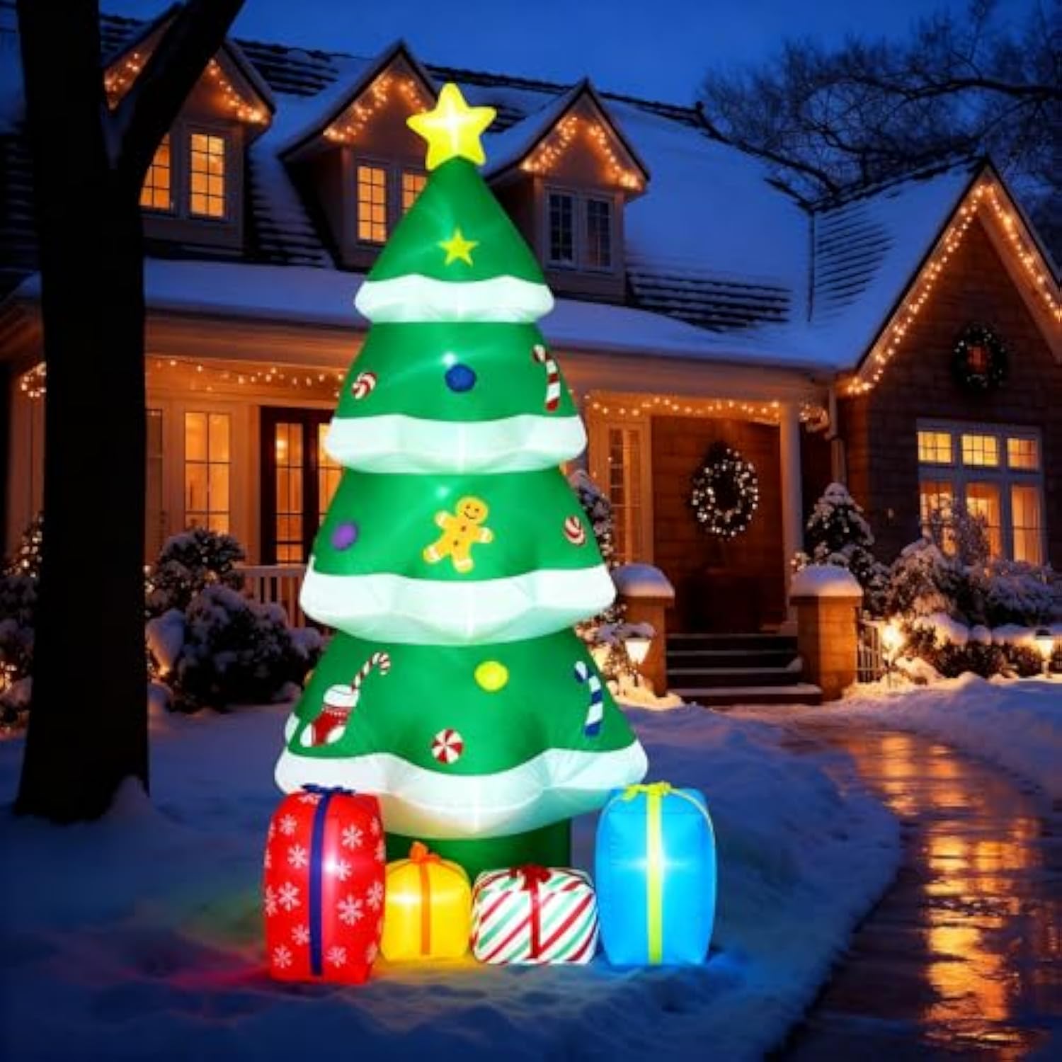 10 Ft Giant Inflatable Christmas Tree With 4 Gift Boxes Featuring Built-In Leds For Blow Up Christmas Decoration, Perfec