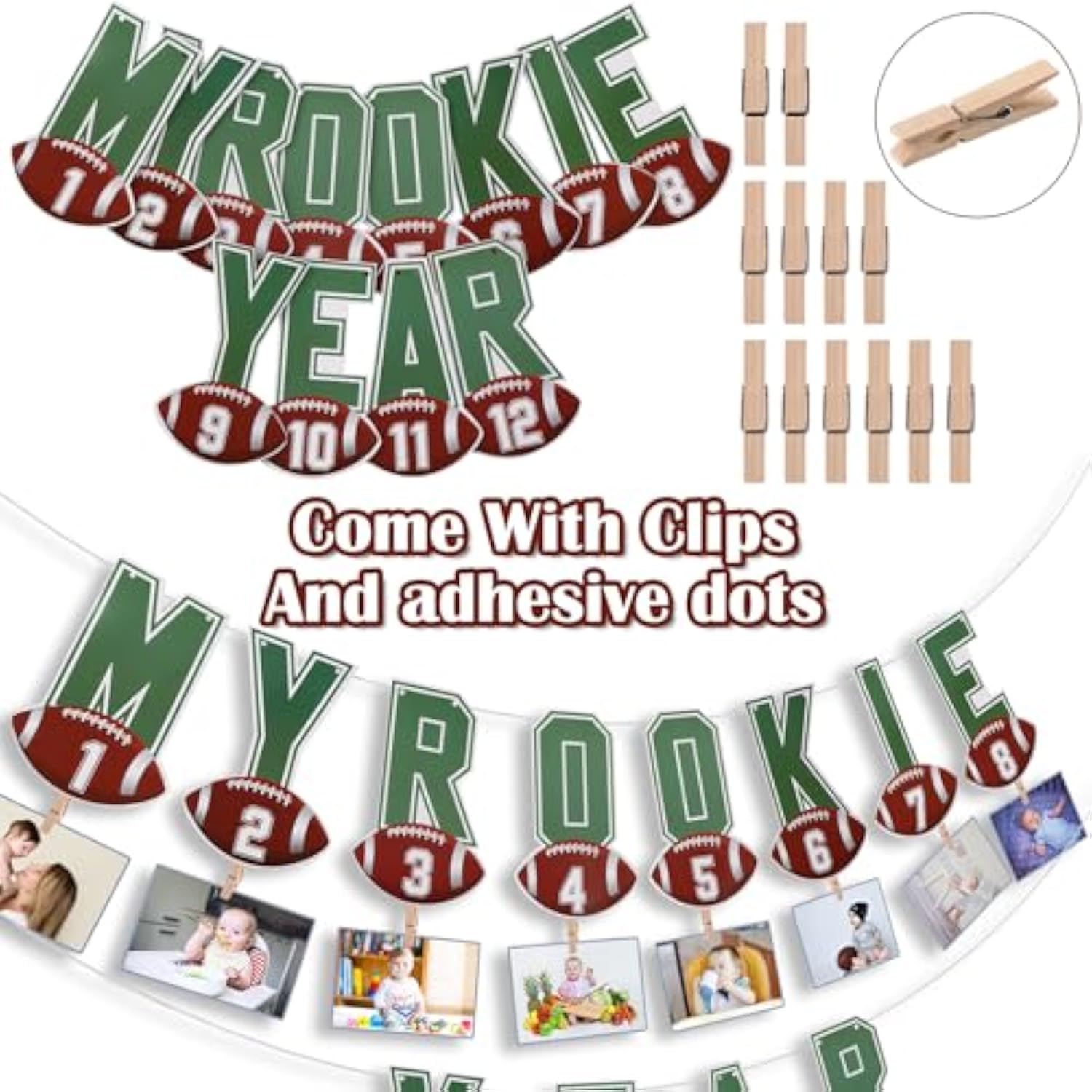 2 Pcs Football Rookie Of The Year First Birthday Party Decoration Football Monthly Photo Banner Rookie Of The Year 1St Picture Banner Birthday High Chair Decor Baby Shower Sport Party Supplies