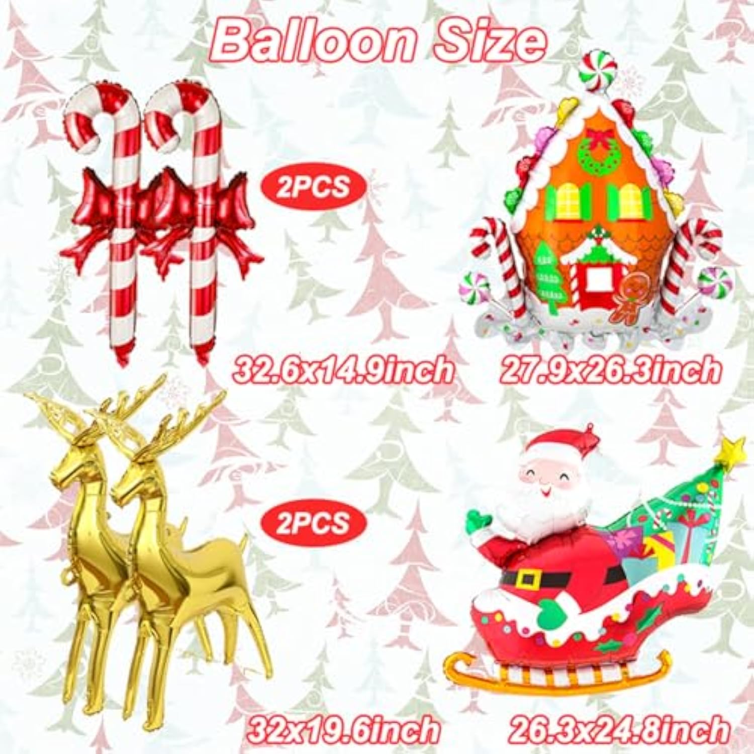 6Pcs Christmas Balloons Set - Large Santa, Reindeer, Candy Cane Foil Balloons For Christmas Party Decor