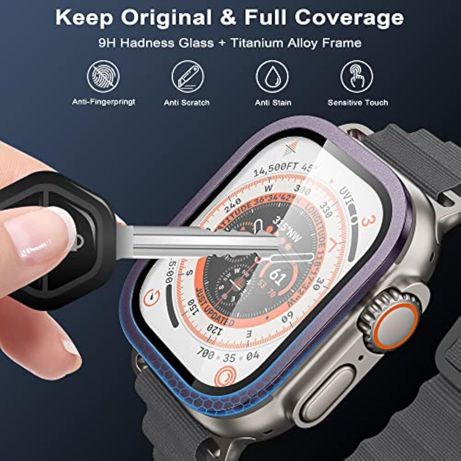 For Apple Watch Ultra 2/Ultra Screen Protector 49Mm,9H Tempered Glass + Titanium Alloy Frame, [Keep Original] [Touch Sensitive] Lightweight Protective Glass Film For Iwatch Ultra 2 Pack,Original