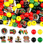 200 Pcs Juneteenth Wooden Beads Black Red Green Yellow Wooden Beads 1865 Freedom Day Wood Beads Ornaments With Hemp Rope For Juneteenth Black History Month Home Party Decor Diy Crafts, Small