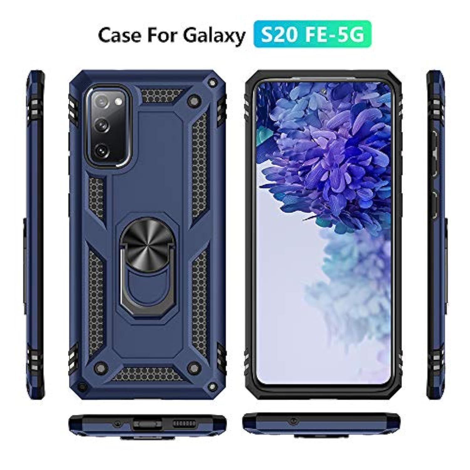 Galaxy S20 FE Case with Screen Protector and Ring Shockproof Blue