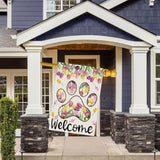 Welcome Dog Paw Tulips Spring Large House Flag Burlap 28X40 Inch Vertical Double Sided Outside Yard Holiday Outdoor Farmhouse Decoration