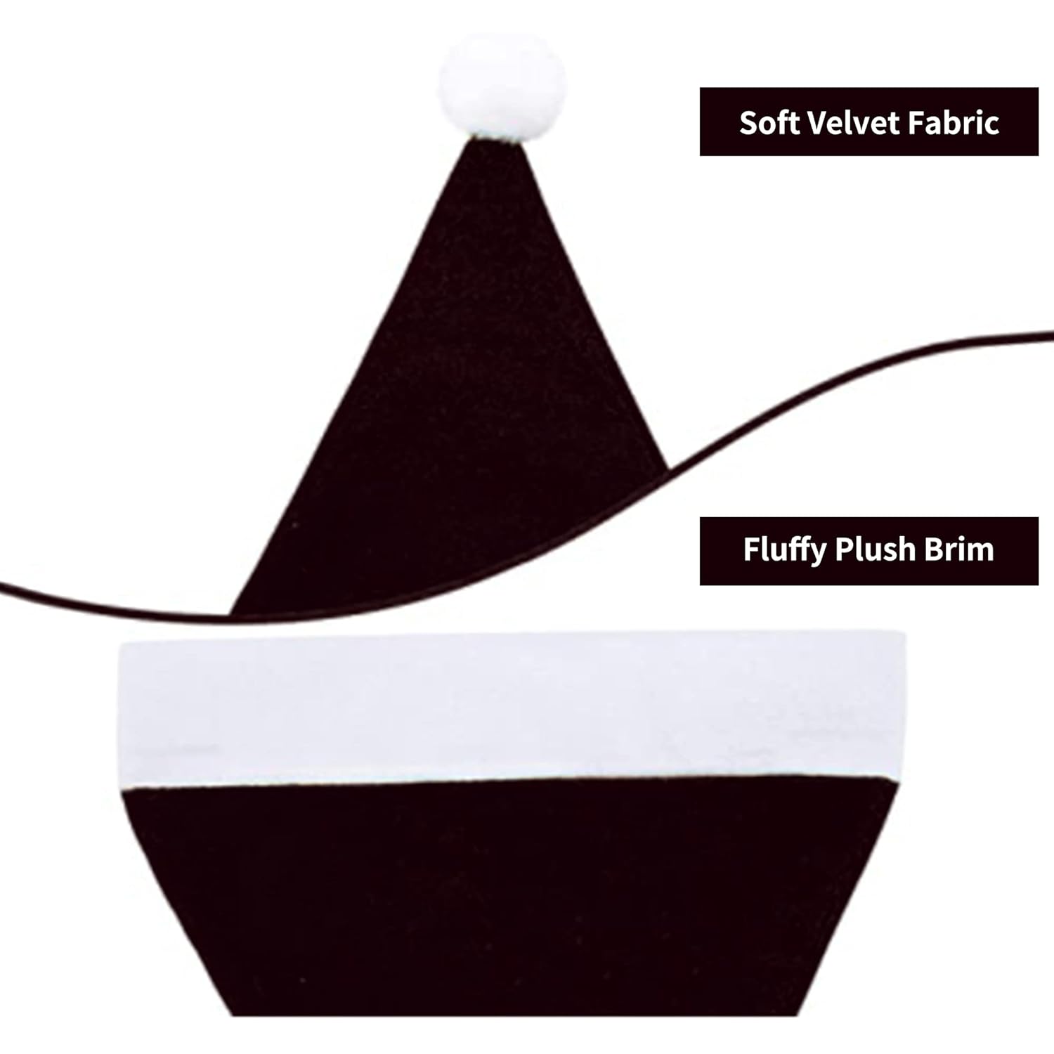 Santa Hat, Santa Hat For Kids, Unisex Velvet Comfort Black Christmas Hats Extra Thicken Classic Plush For Christmas New Year Festive Holiday Party Supplies