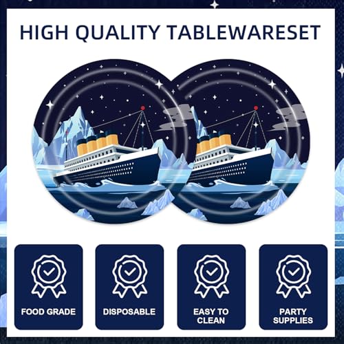 40pcs Nautical Party Supplies,Nautical Disposable Tableware,Used for Cruise Ship Classic Movie Party Decoration?Include 20 dinner plates, 20 Napkin (Blue4)