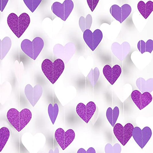 Purple Party Decoration Heart-Garland - 52Ft Purple Lavender White Streamers Birthday Banner Baby Bridal Shower Wedding Engagement Bachelorette Graduation Decorations