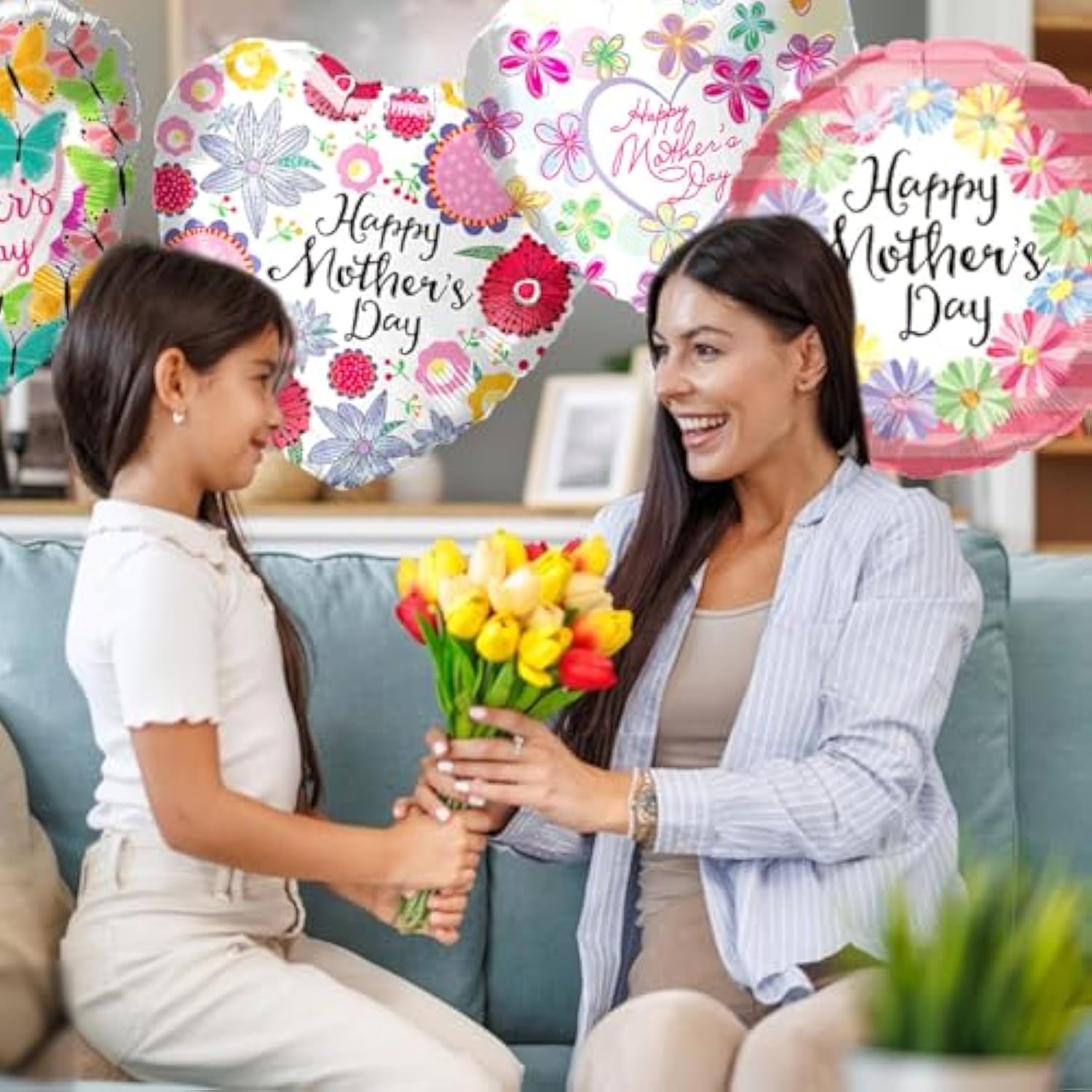 Mothers Day Balloons Kit 18'' Happy Mother’S Day Foil Balloons Flower Aluminum Balloons Set For Mothers Day Party Decoration Birthday Holiday Celebration Supplies (9Pcs)