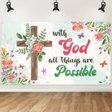 Extralarge With God All Things Are Possible Spring Christian Backdrop Banner Decorations Spring Flower Butterfly Religious Bible Cross Background Supplies For Home Office Background Wall Decor