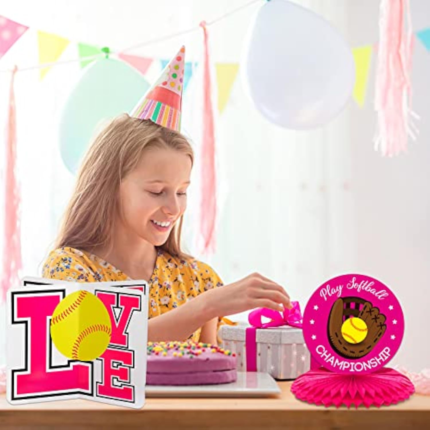 12 Pieces Softball Party Decorations Softball Honeycomb Centerpieces T