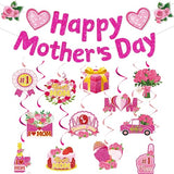 26Pcs Mother's Day Decorations, Mother's Day Decor Includes Glitter Happy Mothers Day Banner & Mothers Day Hanging Swirls Ceiling Decoration