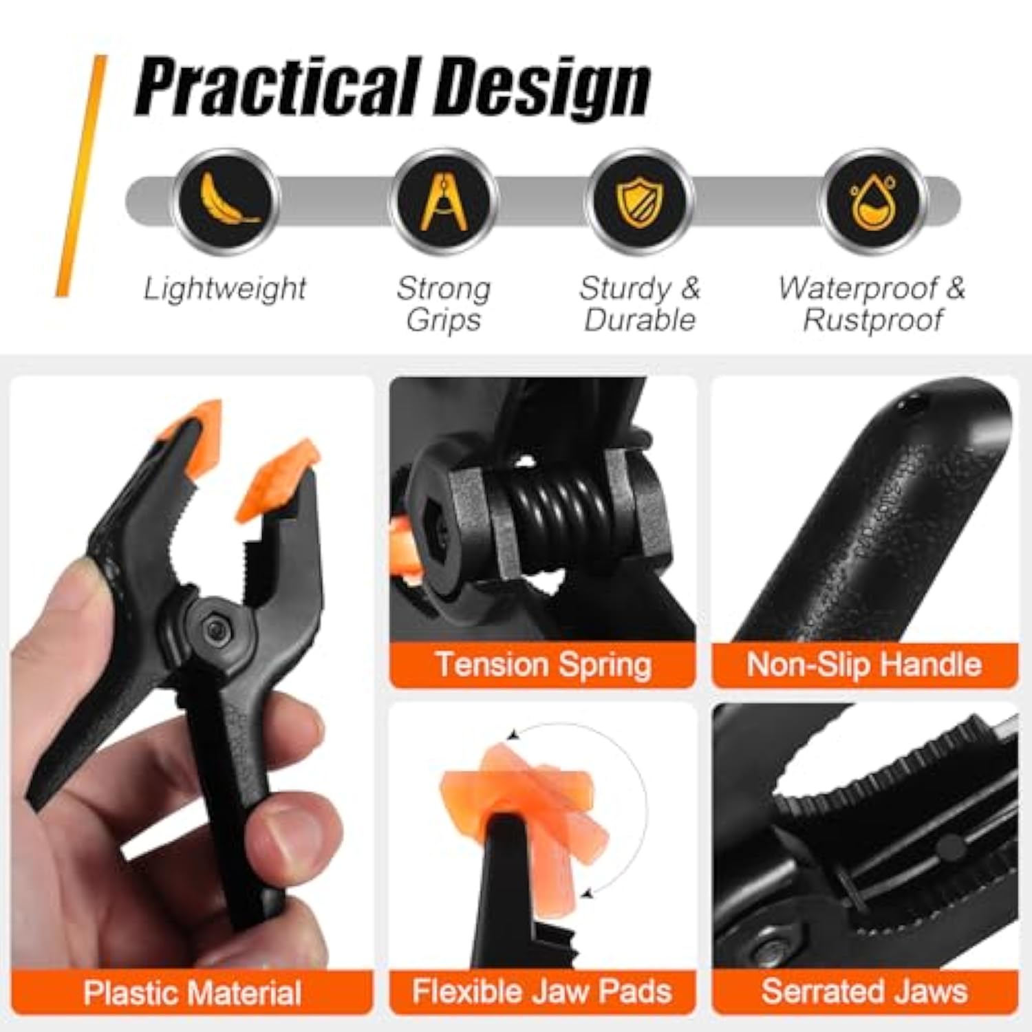 Spring Clamps, 4.5 Inch Large Plastic Clips For Balloon Arch Backdrop Craft Decoration, Heavy Duty, Black, 10 Pcs