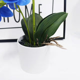 Blue Orchid Artificial Flowers In Pot, Fake Potted Orchid Flowers, Decoration For Home Office Wedding