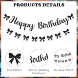 Black Bow Birthday Decorations Happy Birthday Banner Black Bow Bunting Garland Glitter Photo Props Satin Ribbon Hanging Swirls Party Decor For Boys Girls Bachelorette Themed Party Supplies