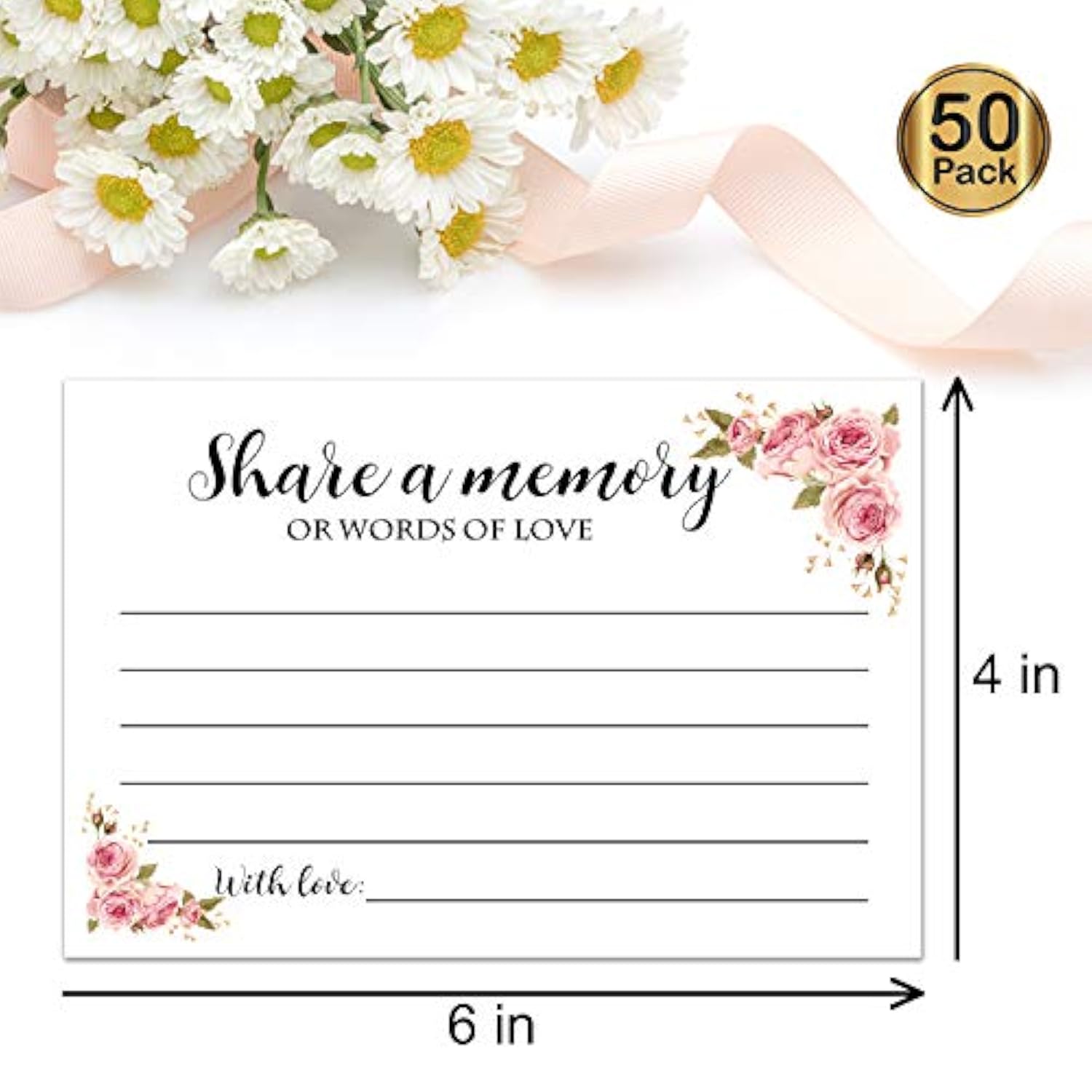 50 Floral Share A Memory Cards For Celebration Of Life Birthday Anniversary Memorial Funeral Graduation Bridal Shower Game, Guest Book Ideas, And Alternatives.4X6 Inches