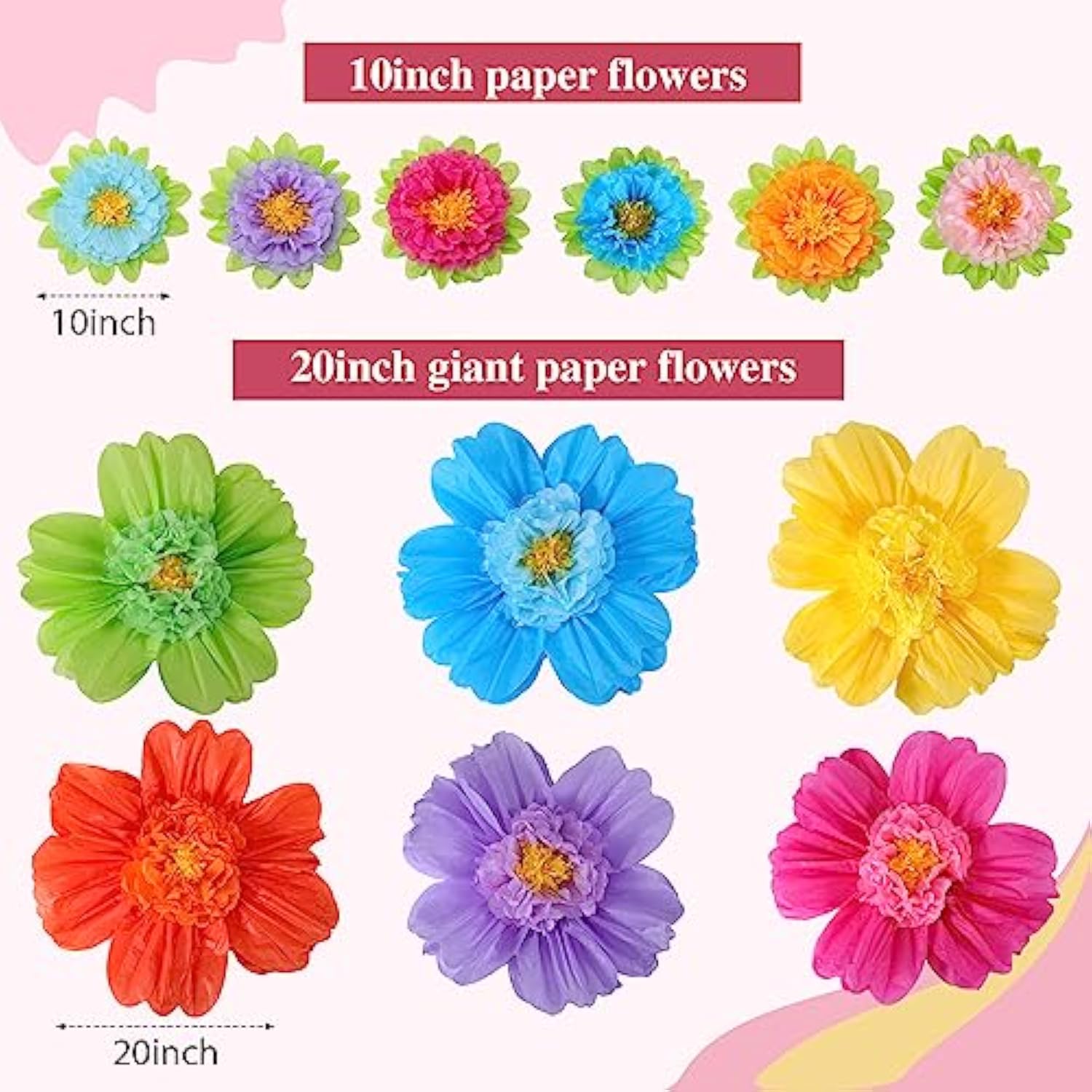 12 Giant Rainbow Tissue Paper Flowers (20") – Fiesta Party & Wall Decor, Classroom Craft