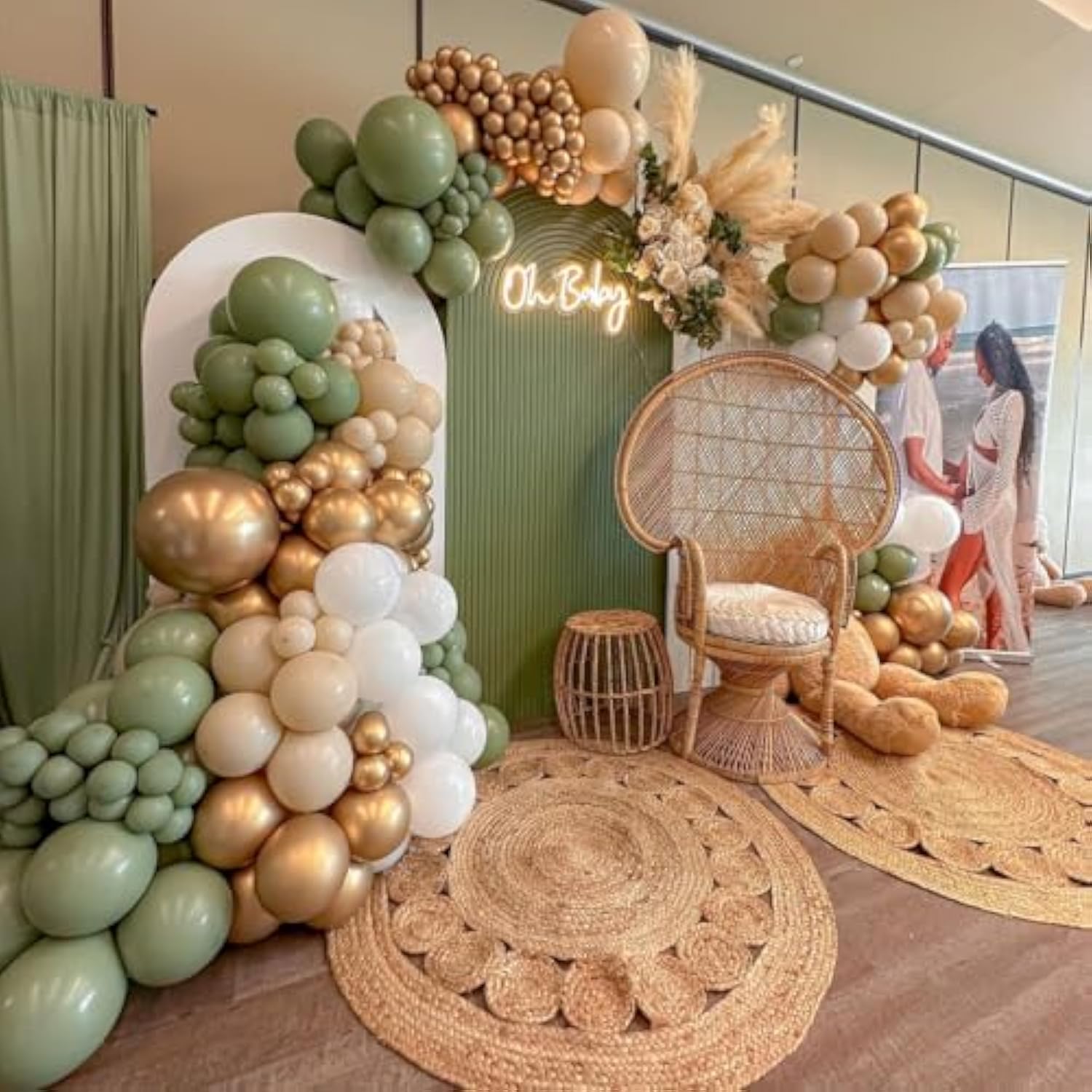 Sage Green Balloon Garland Kit,138Pcs Sage Green Balloons With White Metallic Gold Confetti Balloons For Wedding Birthday Party Baby Shower Party Background Decoration