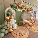 Sage Green Balloon Garland Kit,138Pcs Sage Green Balloons With White Metallic Gold Confetti Balloons For Wedding Birthday Party Baby Shower Party Background Decoration