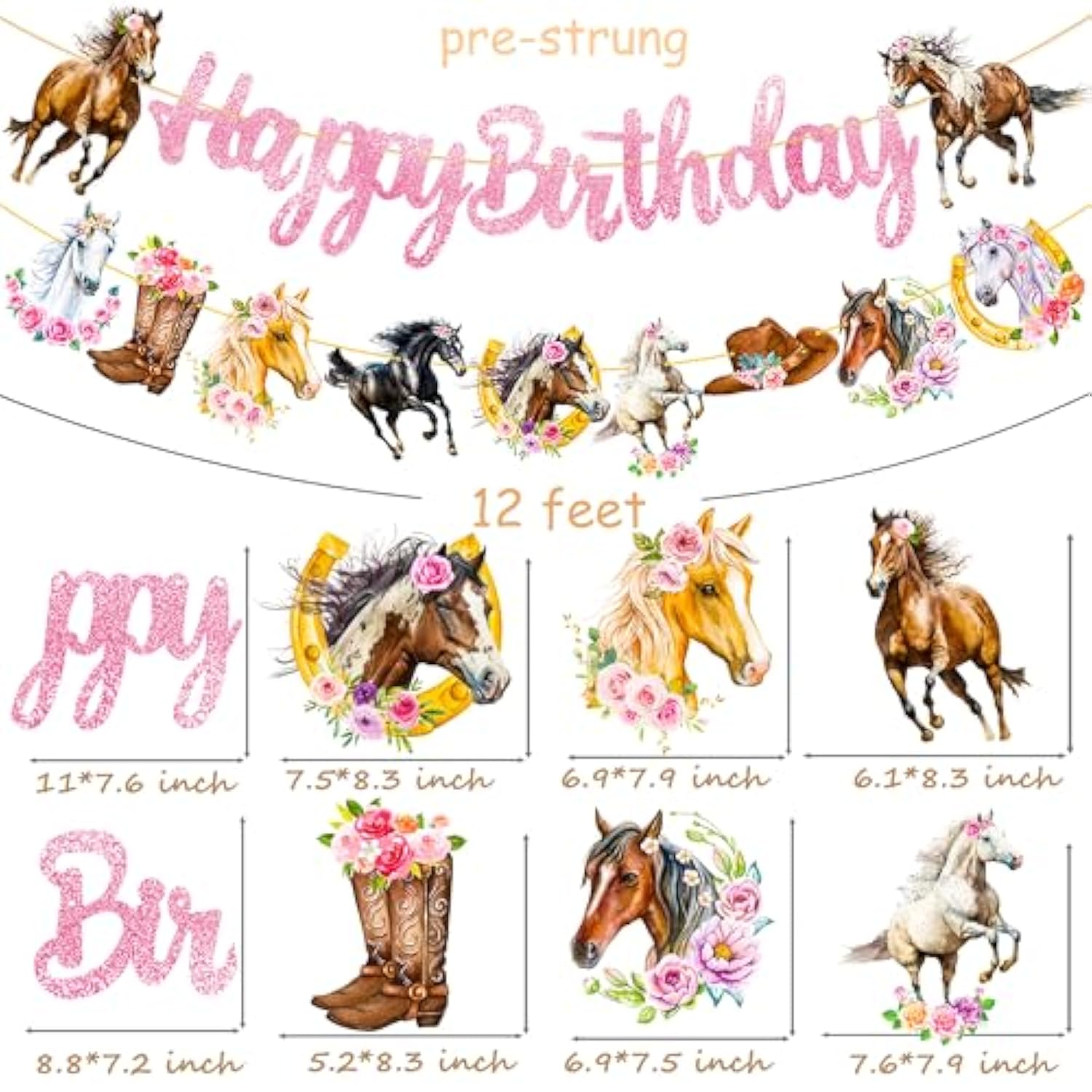 Pink Cowgirl Horse Birthday Banner 2Pcs - Western Party Decorations For Girls & Women - Double Sided, 70X19 Inches