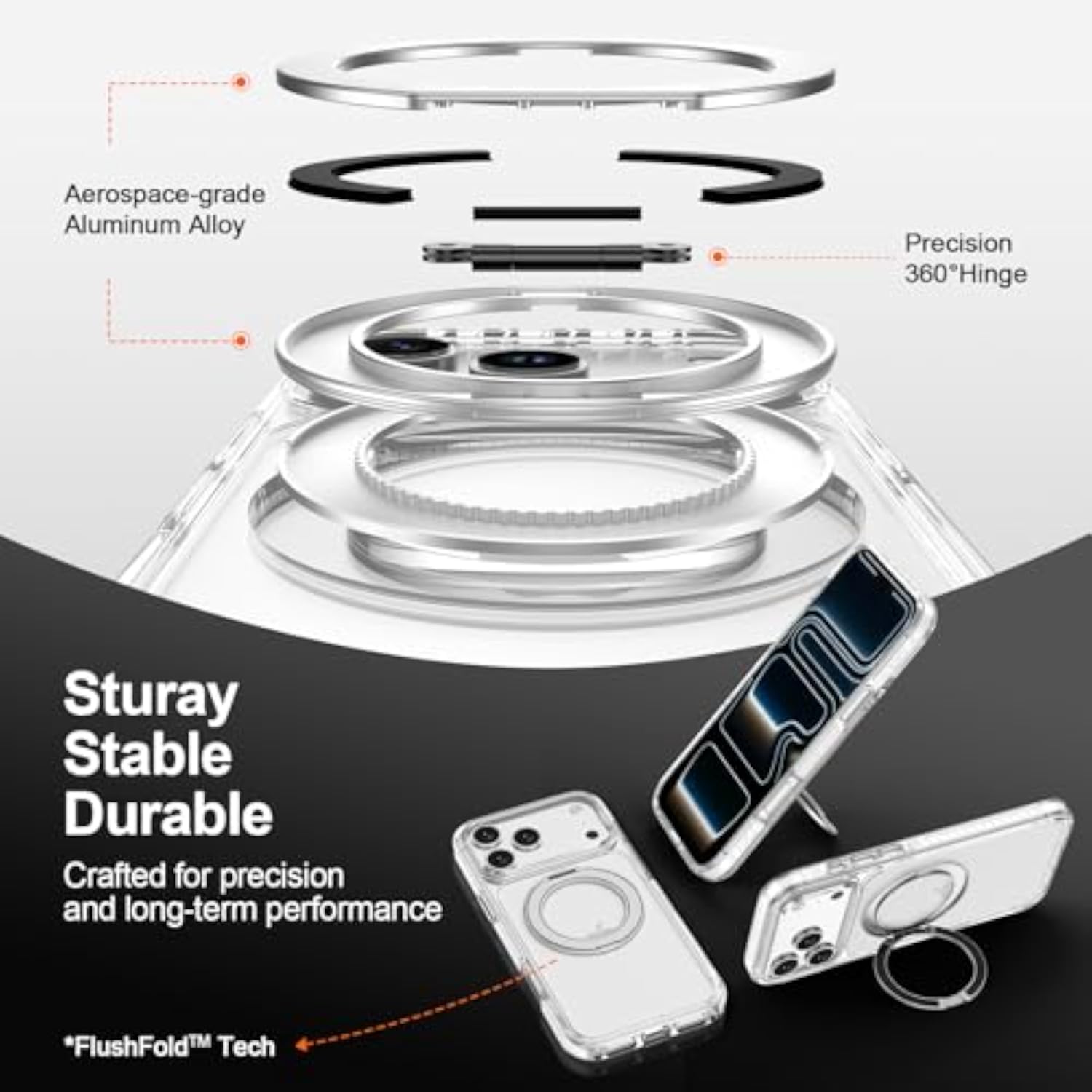 iPhone 17 Pro Max Case with Stand, 360 Magnetic Ring Stand, Military-Grade Protection [Compatible with MagSafe] Shockproof Case for iPhone 17 Pro Max Slim Cover Adjustable Foldable Kickstand, Clear