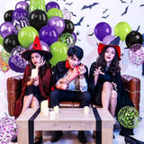 Purple Green Black Halloween Balloons Set 12 Inch Latex Confetti Party Decor