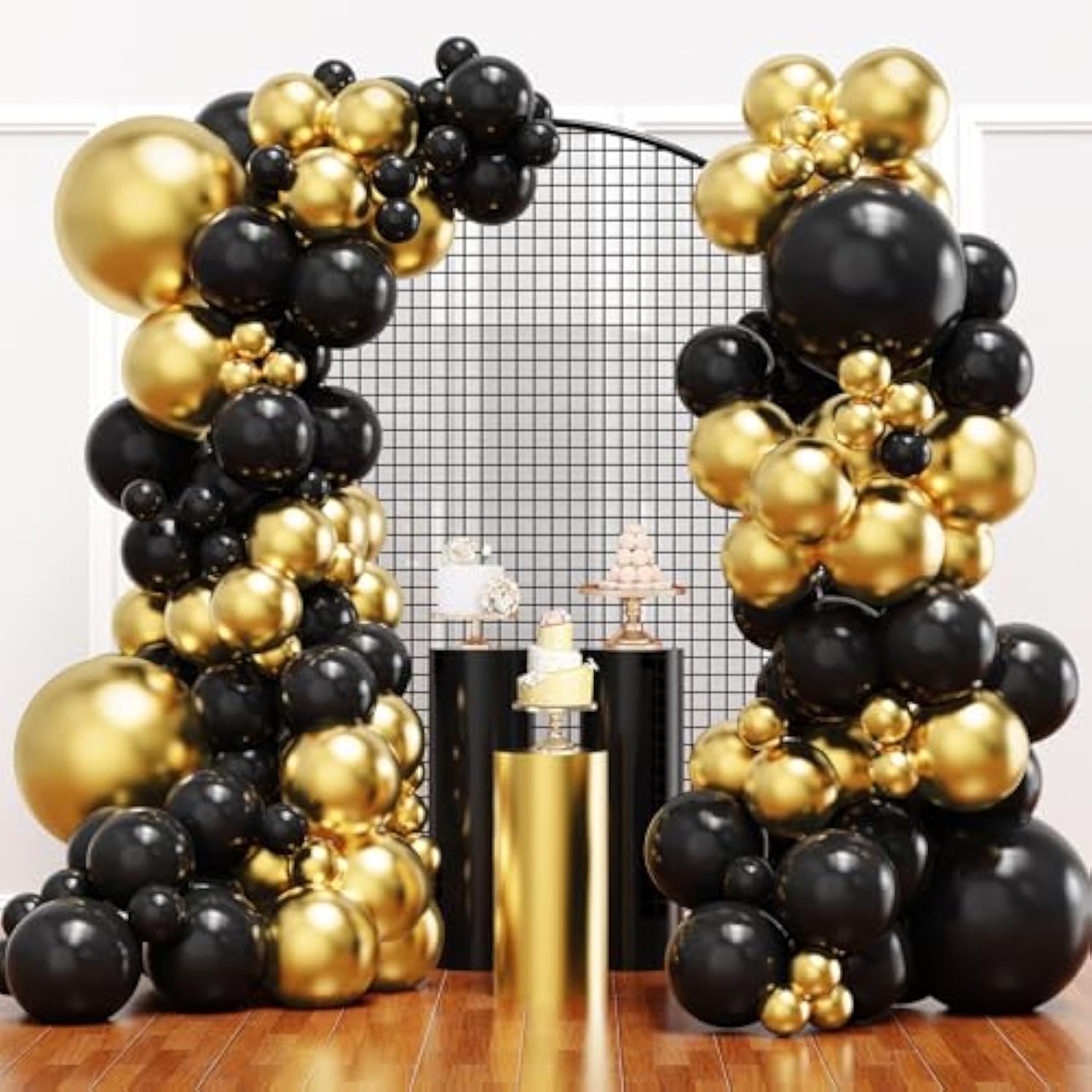 Black Gold Balloon Garland Arch Kit for Birthday, 2026 New Year, Graduation, and Anniversary