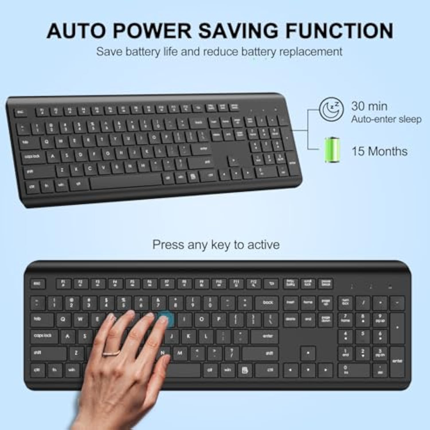 Wireless Keyboard, 2.4G Full-Sized Cordless Usb Silent Computer Keyboard, Ergonomic Tilt Angle, Sleep Mode, Long Battery Life, For Windows, Mac Os Laptop/Pc/Desktop/Notebook