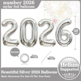 40-Inch Silver Number 2026 Foil Balloons for New Year Party Decor