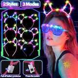 130Pcs Glow In The Dark Party Supplies For Kids Adults, Light Up Party Favors With Led Glasses, Headbands, Finger Lights, Glow Sticks, Temporary Tattoos, Neon Face Body Paint For Halloween, Birthdays