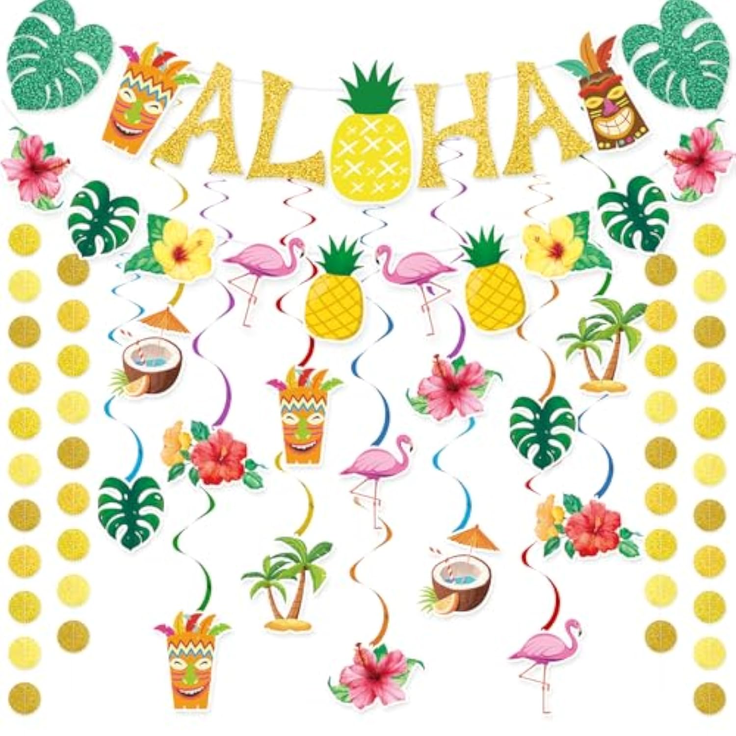 Pre-Strung Hawaiian Aloha Party Banner Decorations, Large Luau Tiki Tropical Party Decorations For Summer Beach Birthday Party Supplies