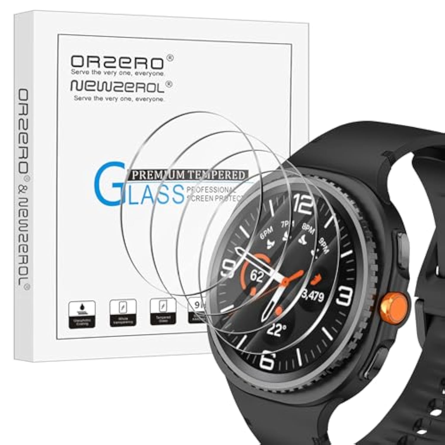 Orzero (4 Pack) Watch Screen Protector Compatible For Samsung Galaxy Watch 8 Classic 46Mm/4 Classic 46Mm/3 45Mm/Garmin Forerunner 55, 45, 45S, Tempered Glass High Definition Bubble-Free