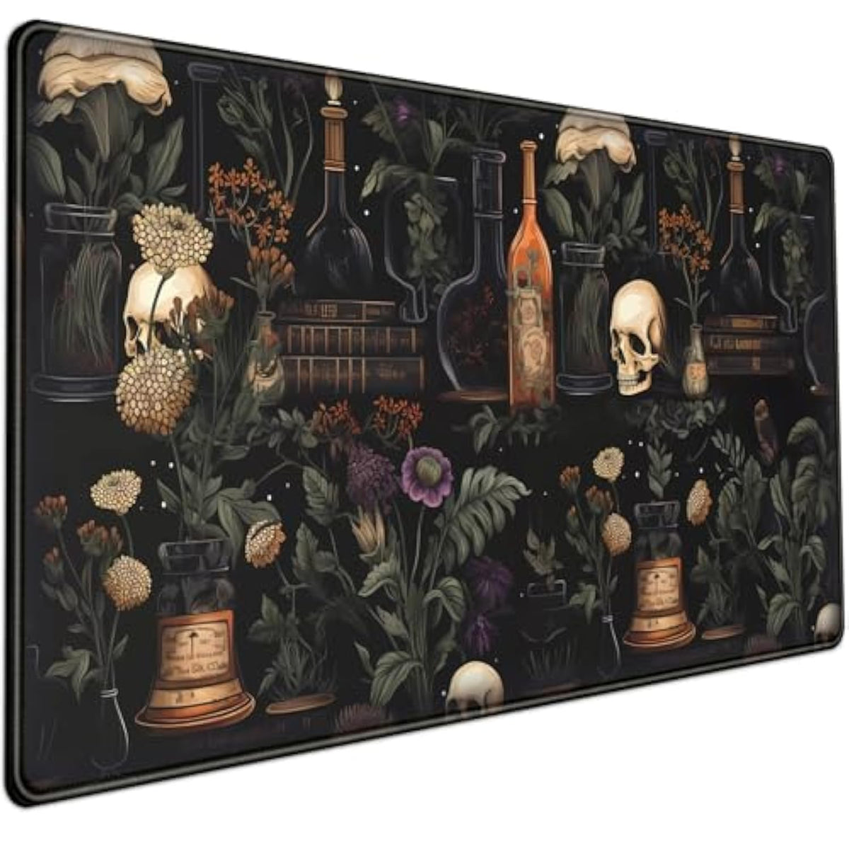 Vintage Aesthetic Xl Extended Large Gaming Mouse Pad - Black Academia Mystical Green Plant Design - Computer Laptop Keyboard And Mouse Mat Desktop Protector - 31.5 X 15.8 In