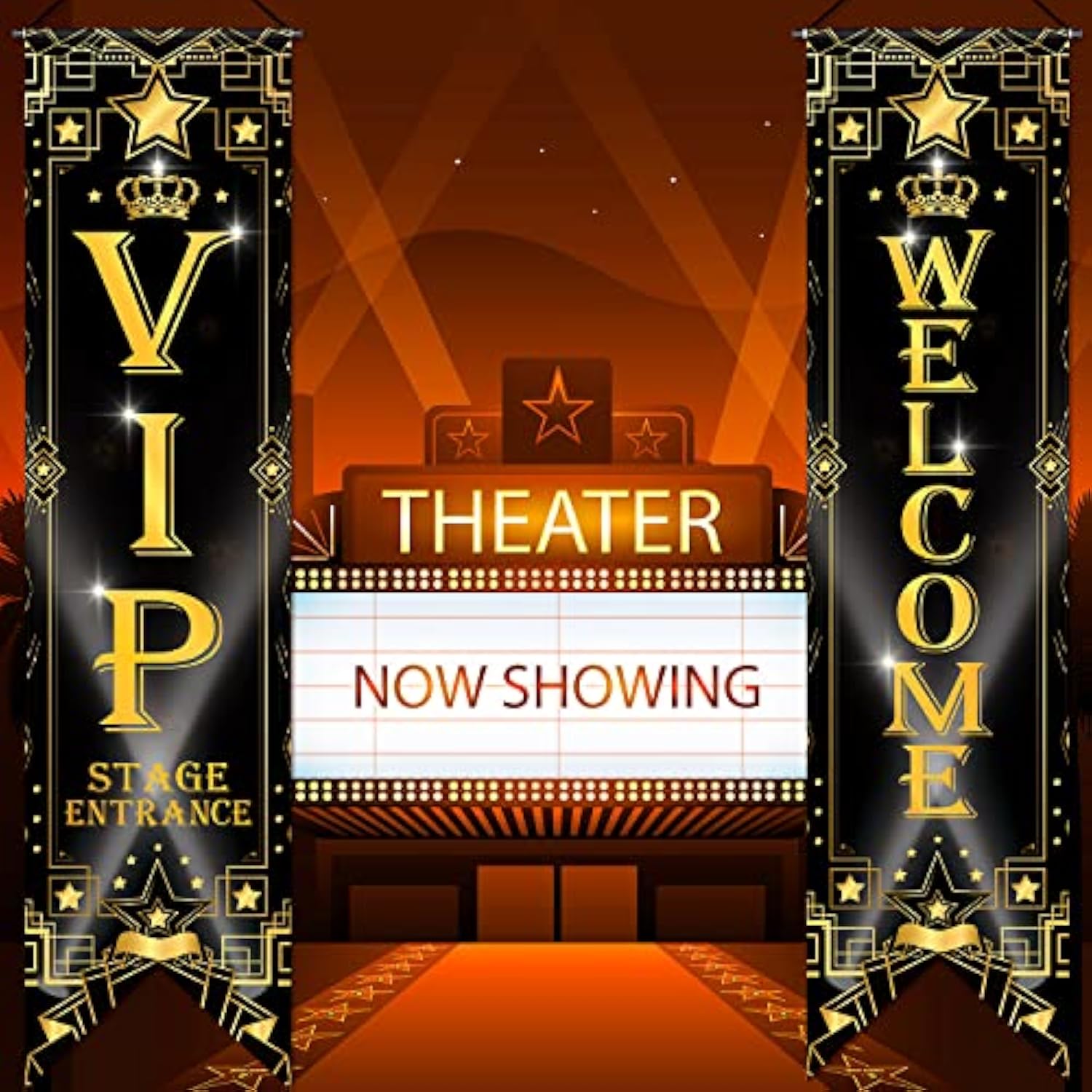Vip Party Decorations Roaring 20S Movie Night Banner Vip Porch Sign Movie Theater Now Showing Hanging Porch Sign 1920S Party Supplies(Black)