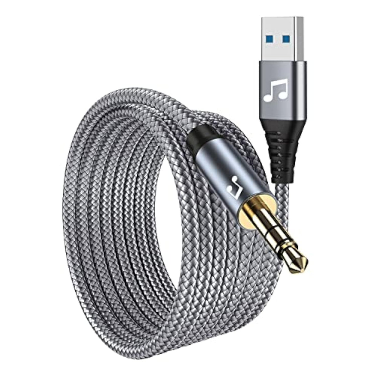 6 Ft Usb To 3.5Mm Audio Jack Adapter?Usb 2.0 To 3.5Mm Aux Stereo Audio Cord?Compatibility With Laptop, Speaker, Support Windows?Not Applicable To Charging And Mp3, Truck, Tv Usb Ports (6Ft, Grey)