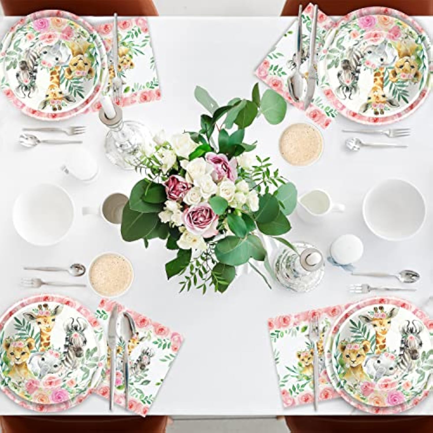 Safari Baby Shower Decorations Tableware Girl - Jungle Theme Party Supplies, Paper Plate, Cup, Napkin, Disposable Cutlery, Wild Animal Birthday Baby Shower Party Decorations | Serve 24
